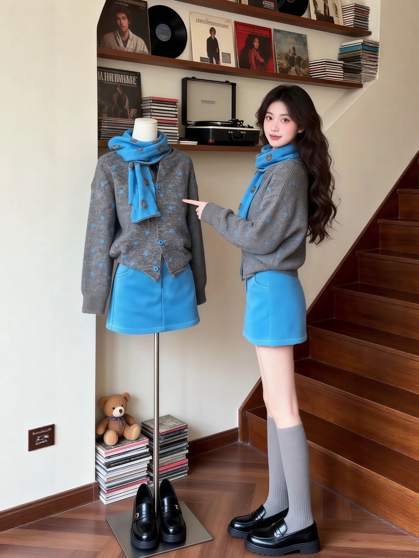 

plus Size Winter Faion Set with Scarf Polka Dot Knitted Sweater ort Skirt for Plump Women Korean Sle High Waist