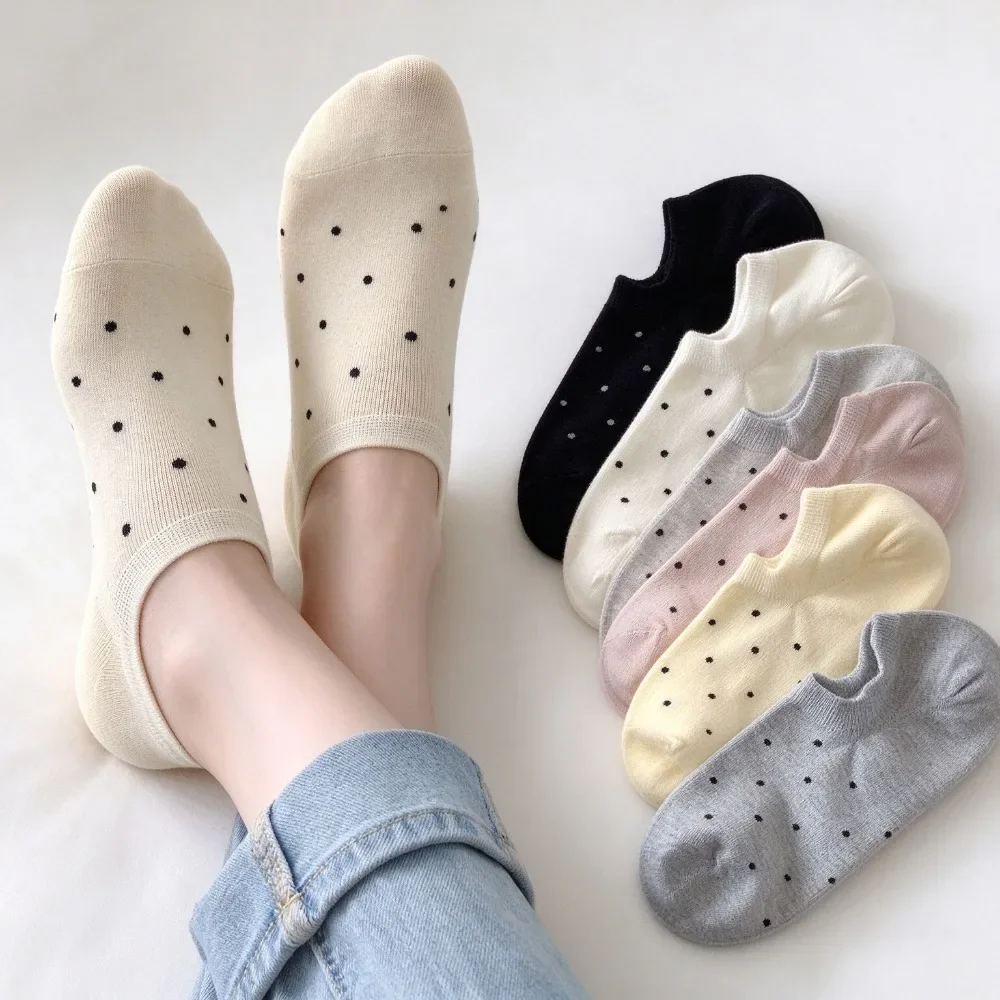 Black White Polka Dot Ankle Socks Pure Cotton Retro Japanese Style Girls Short Socks Spring Summer Casual Hosiery