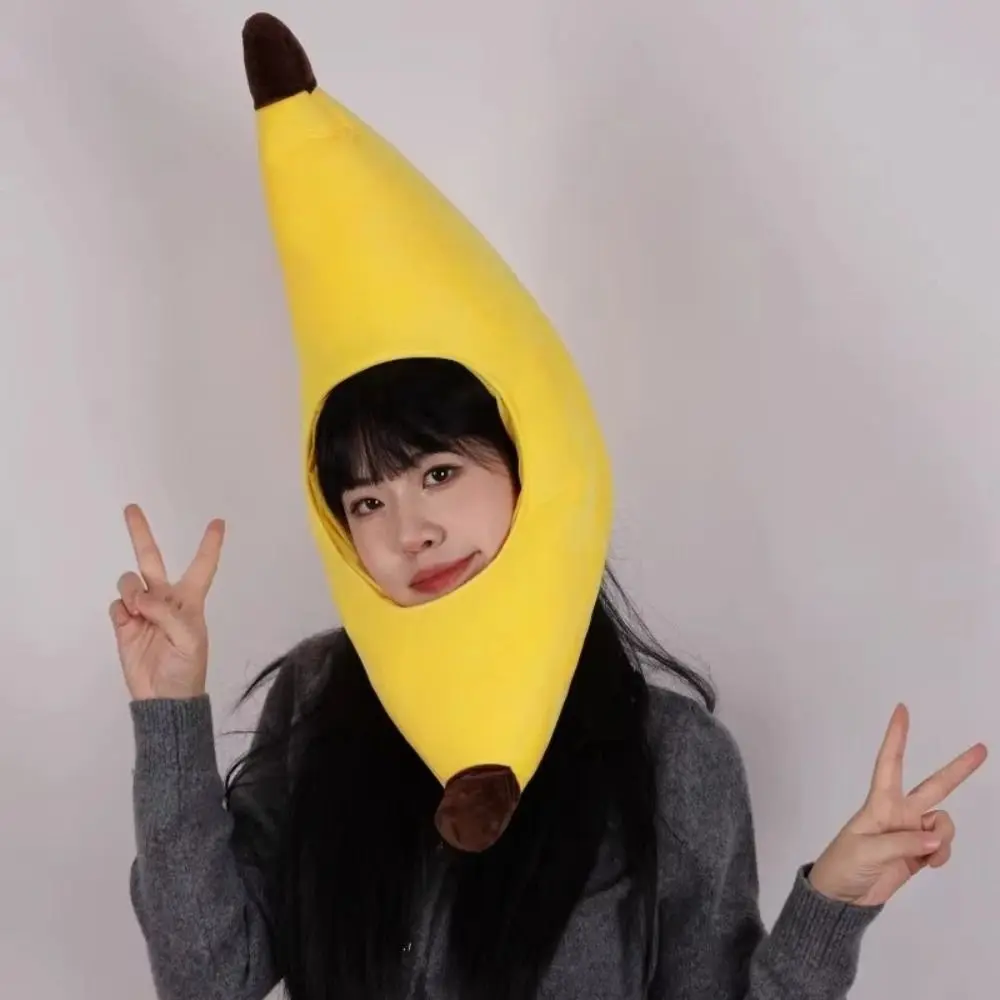 

Costume Accessories Creative Yellow Banana Cap Cute Funny Banana Head Cover 60cm Comfortable Plush Fruits Hat Photo Props