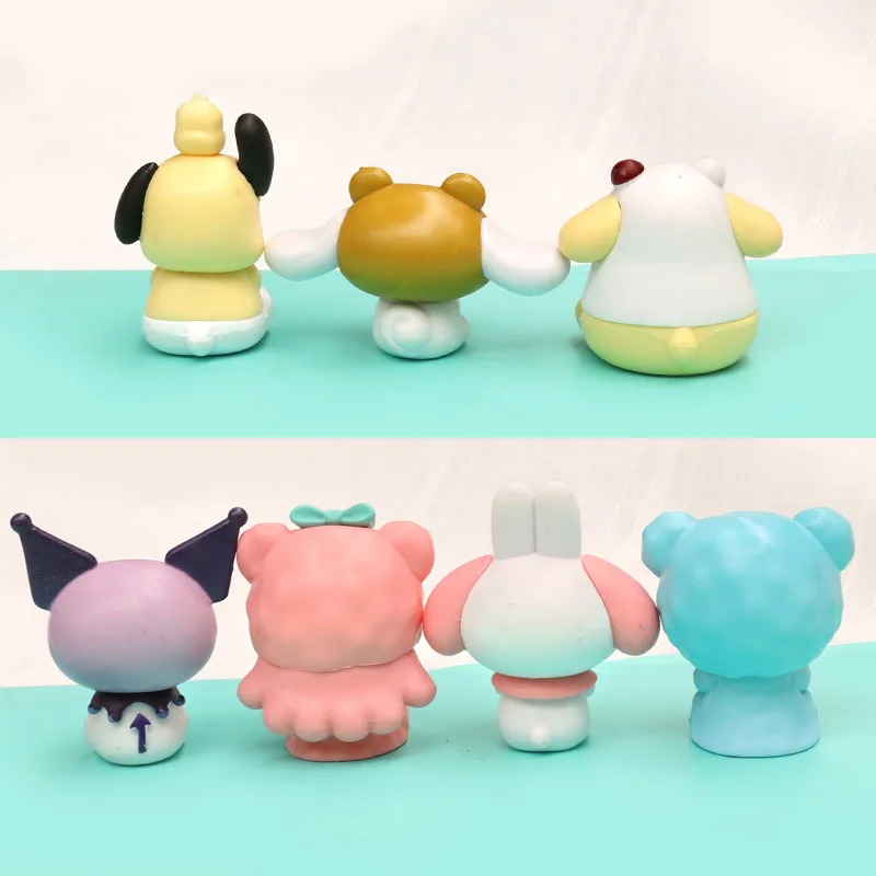 7Pcs/set Sanrio Anime Figure My Melody Kuromi Pochacco Cinnamoroll Doll Cute Girl Heart Ornaments Cartoon Decorations Toys Gifts