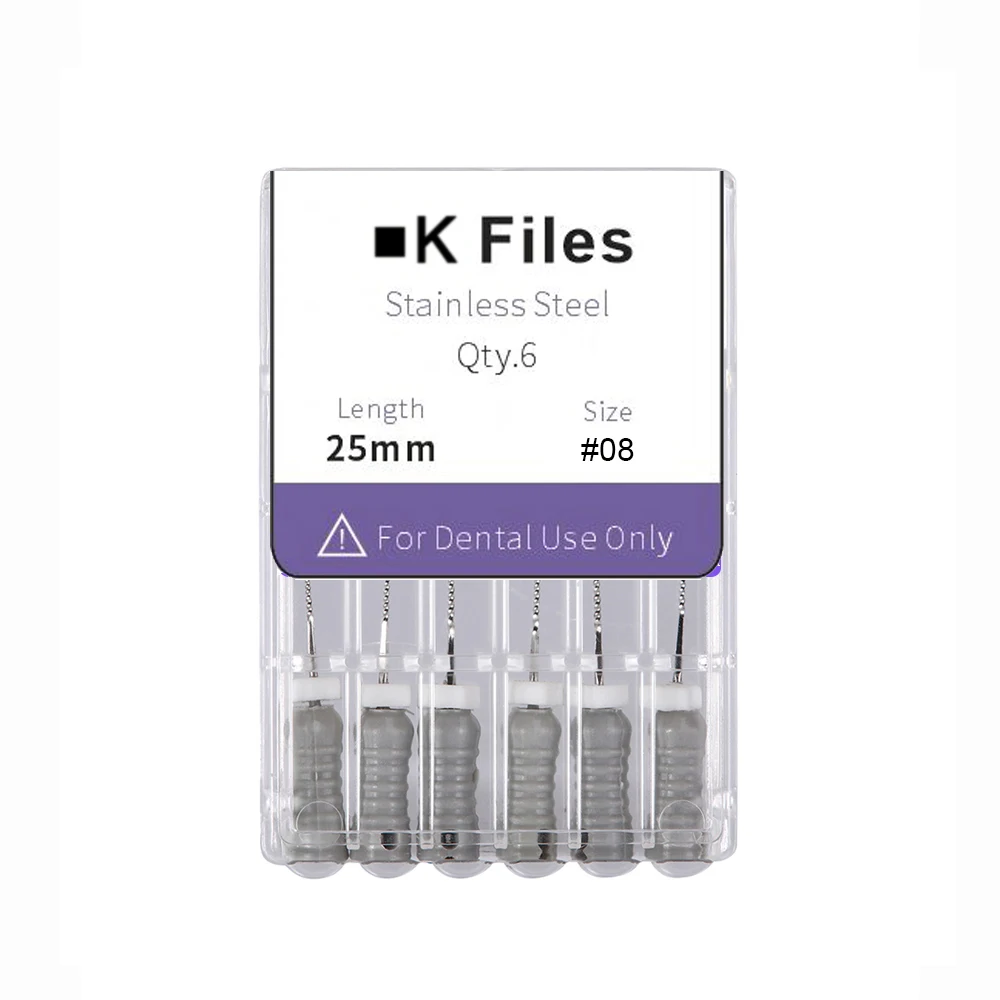 CYF045 Dental K-Files 25mm 6#/8#/10#/15# 6Pcs/Pack Denspay Dental Stainless Steel K Files Hand Use Endodontic Root Canal File