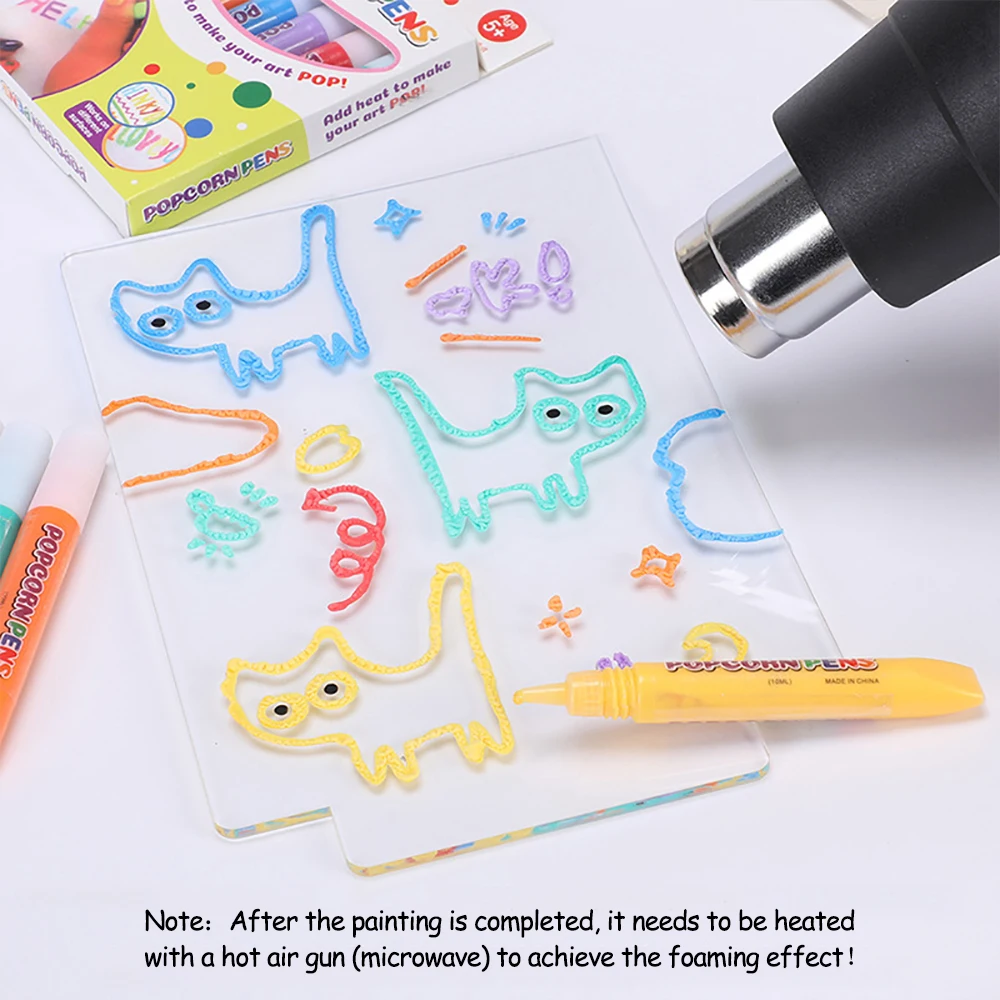 6Pcs/Set Heated Expands Colour Puffy Drawing Pens Creative 3D Magic Popcorn Pens Printing Bubble Pen Christmas Gifts for Kids