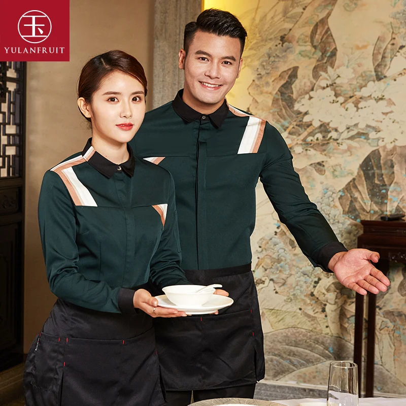 Waiter long-sleeved shirt autumn and winter female coffee shop catering Teahouse hot pot restaurant Western restaurant fast food