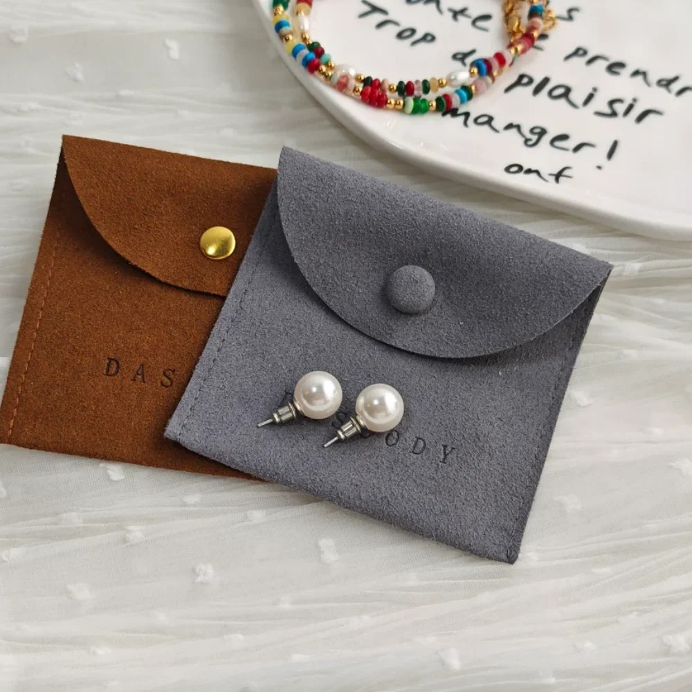 

25pcs custom jewelry package supplies logo microfiber pouch bag with button necklace packaging bags with logo wholesale