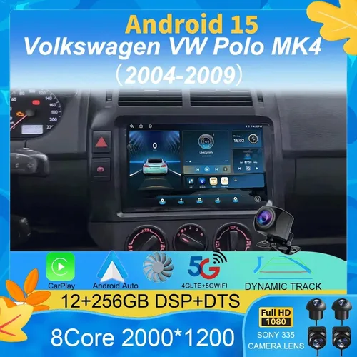 Para Volkswagen VW Polo MK4 6Q 9N 9N3 2004- 2009 Radio de coche Android 15 reproductor de vídeo Multimedia para coche GPS Carplay pantalla QLED estéreo