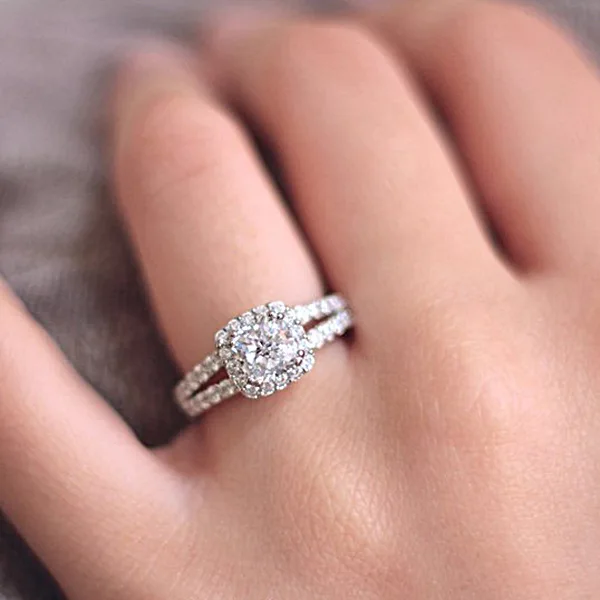

Fashionable Double-layer Square Full Diamond 925 Silver Couple Ladies Engagement Ring Valentine's Day Gift Jewelry for Men Women