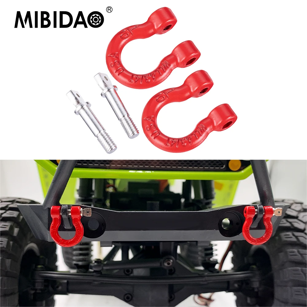 MIBIDAO 2Pcs Aluminum Alloy Bumper Trailer Hooks Rescue Tow Shackles for Axial SCX10 TRX-4 1/10 RC Crawler Car Decoration Parts