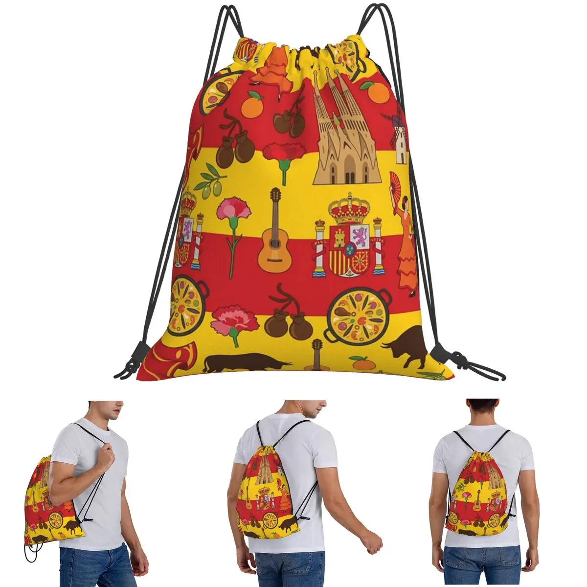 Spain Heritage National Pride Collage Backpacks Multi-function Drawstring Bags Sports Bag Book Bags for Man Woman School