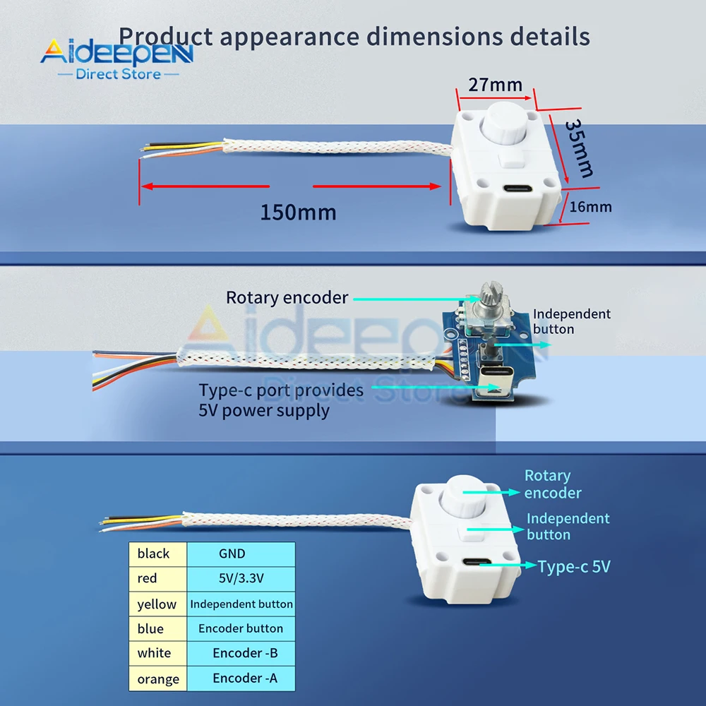 360 Degree Rotary Encoder Module Digital Pulse Output 5V Type-c Interface For Tuning Speed Regulation Dimming Control With Case
