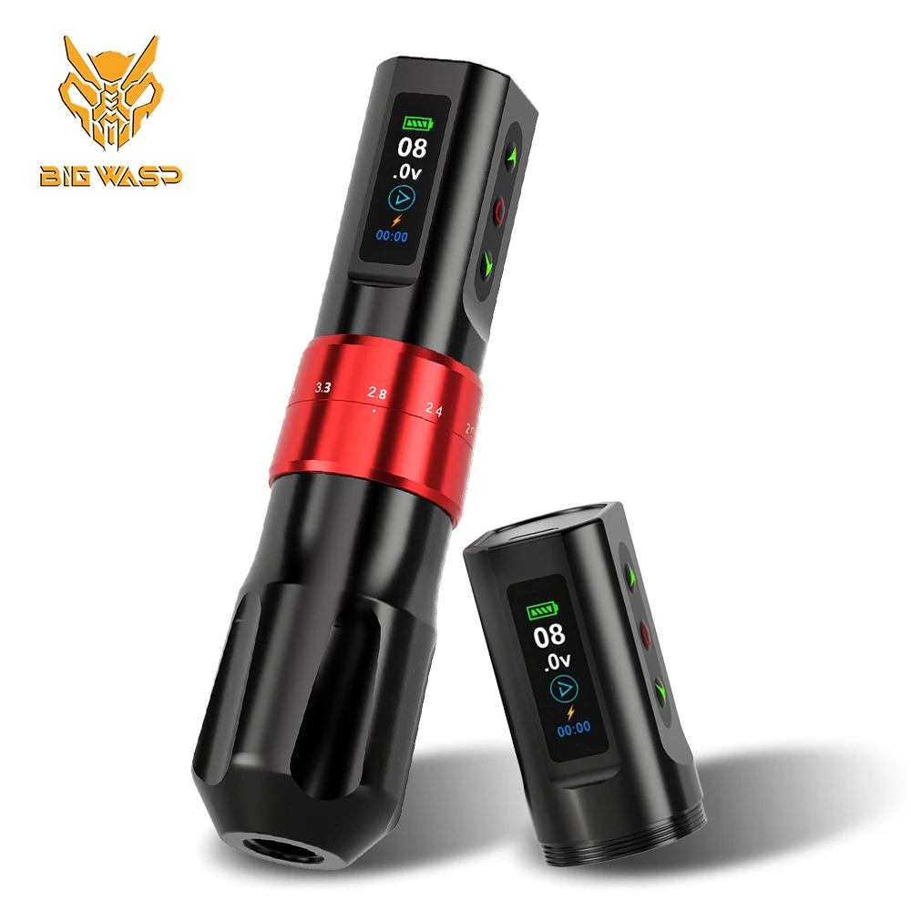 

BIGWASP Professional Wireless Tattoo Machine Pen OLED Display 1800mAh Two Battery Adjustable Stroke 2.0-4.2mm For Tattoo Artist