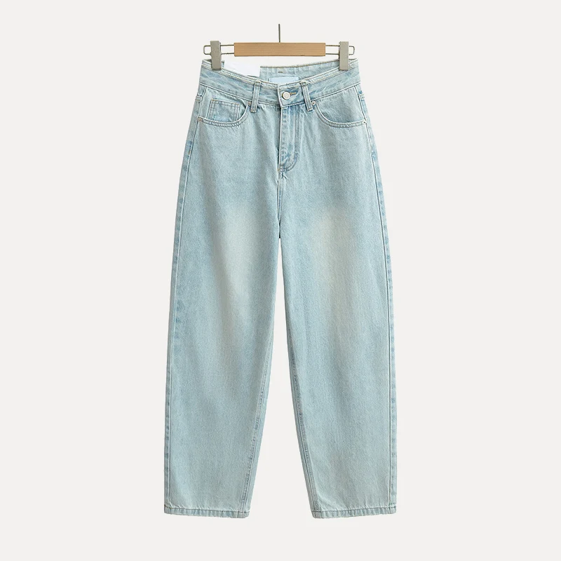 Spring 2025 Women's Faion Versatile High Waist Frayed Hem Loose Fit Floor-Length Denim Pants Casual Sle by Z