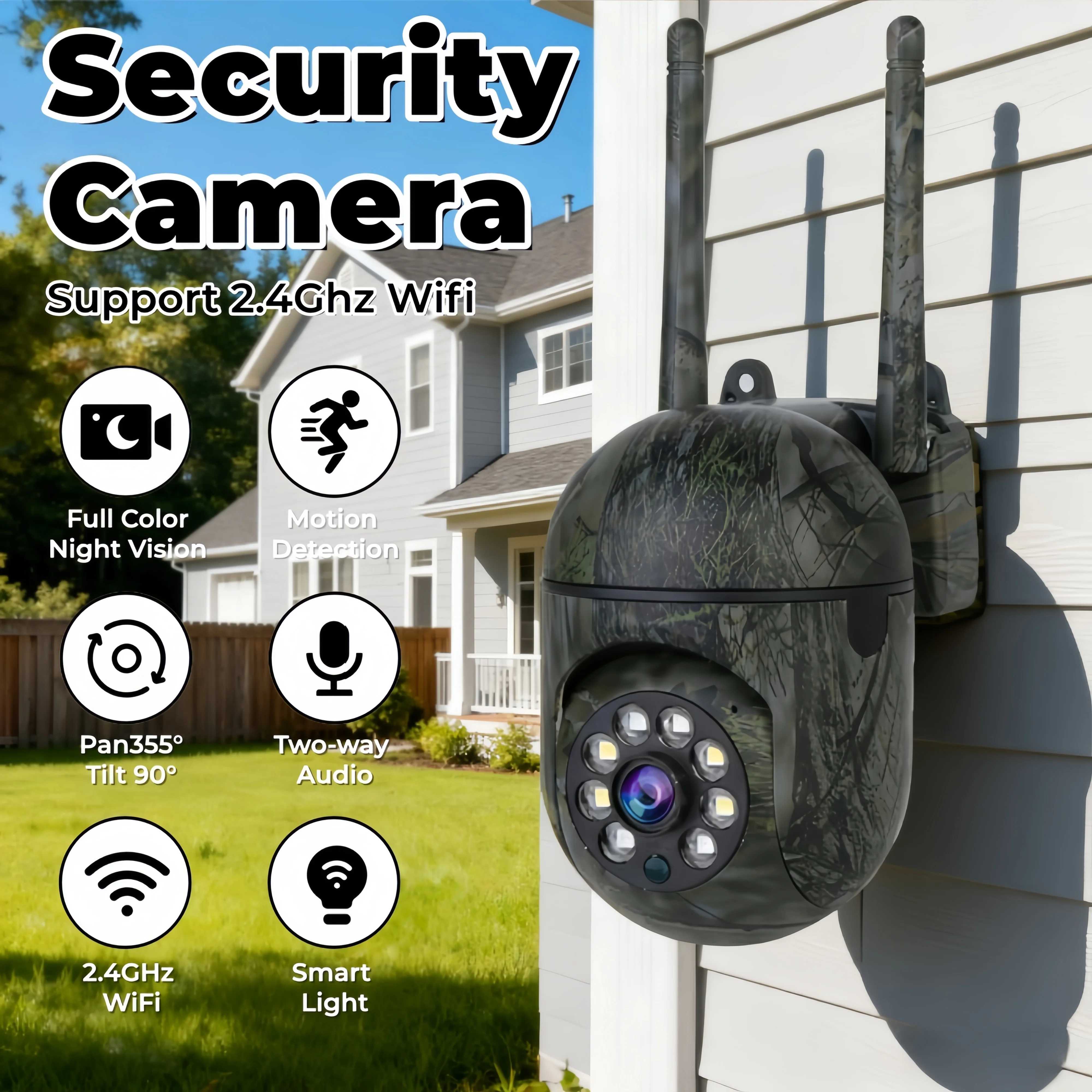 Intelligent Spherical Security Camera Color Night Vision Hd Motion Tracking 360°ptz Wireless Indoor Outdoor Monitoring Camera