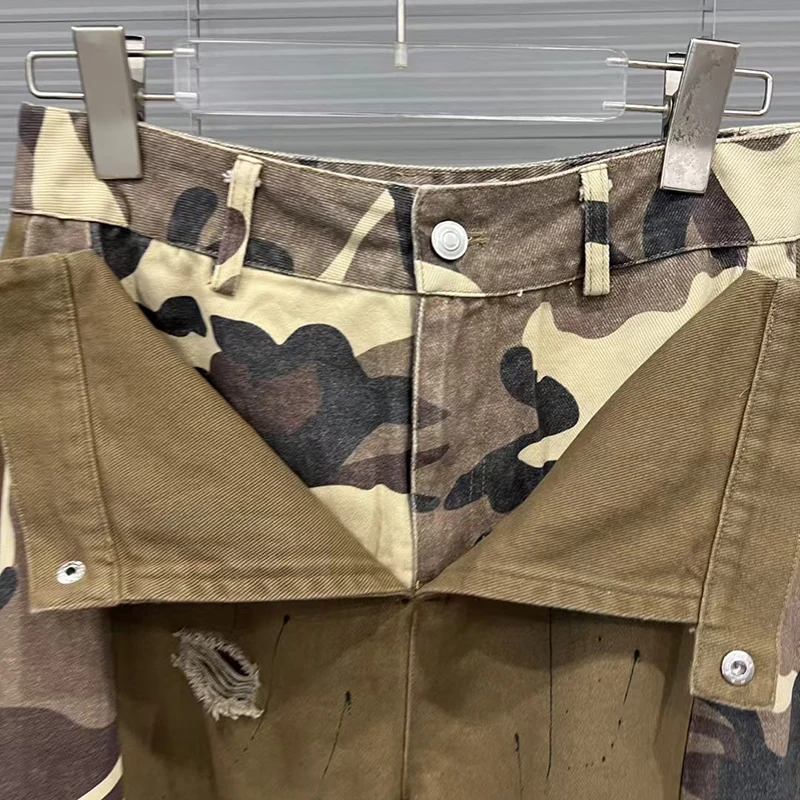 KBQ 히트 컬러 카모플라주 루즈 캐주얼 바지 여성용 하이웨이스트 스플라이스 포켓 카고 팬츠 여성 패션 가을 스타일 신상