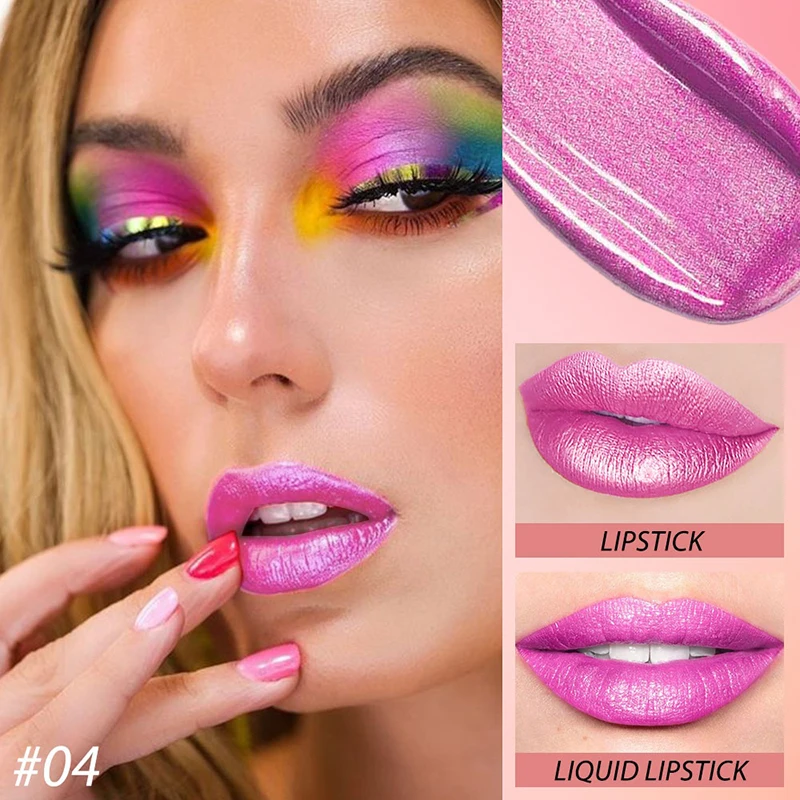 أحمر شفاه وملمع شفاه 2 في 1 بلون معدني لامع وجذاب، أحمر شفاه سائل بلمعان طويل الأمد ومرطب ومقاوم للماء