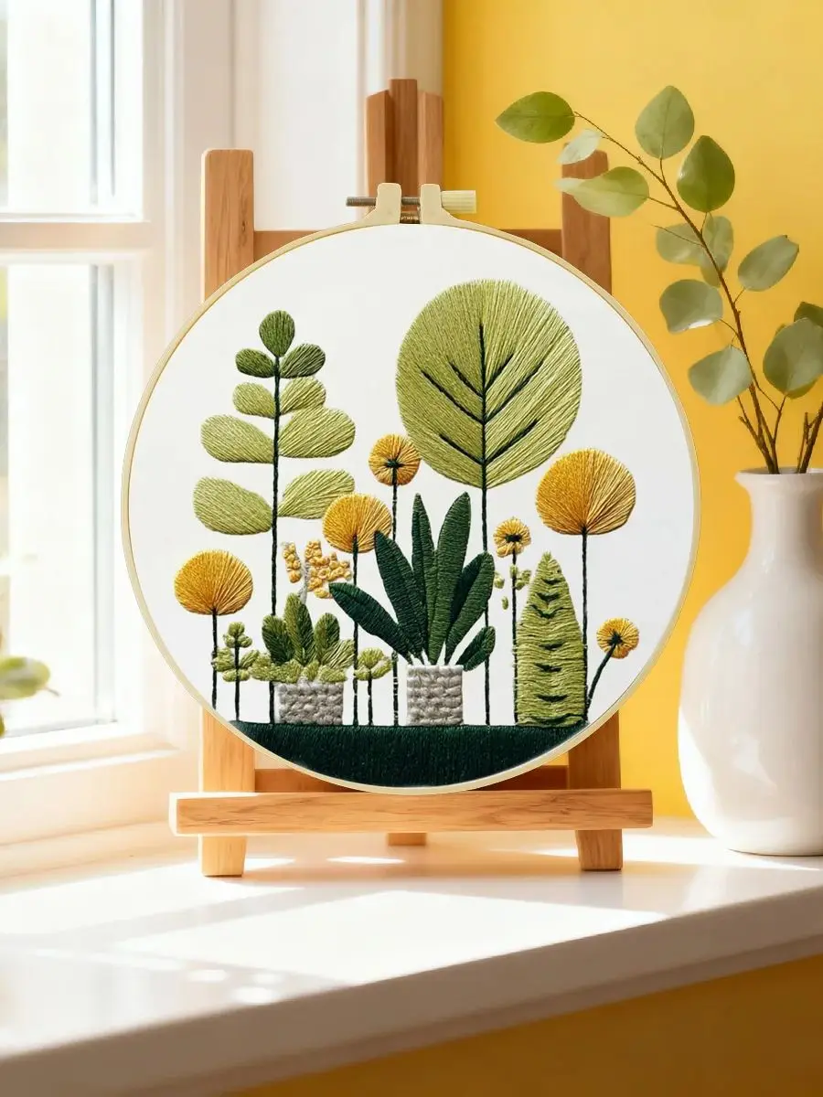 1 Stück 20X20CM/15X15CM 7,87/6,3 Zoll Topfpflanzen-Stickerei-Starter-Kit DIY-Kit DIY-Stickerei-Set Handarbeiten Heimdekoration – Detail 6