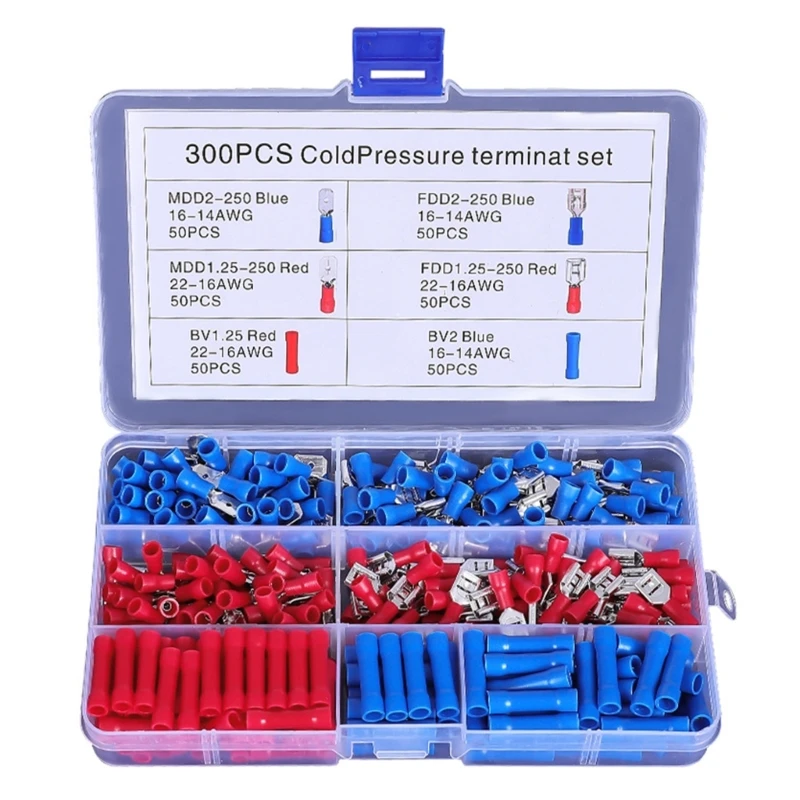 300Pcs Crimp Terminals Electrical Connectors Cold-Pressed Wire Terminals Enduring B03D