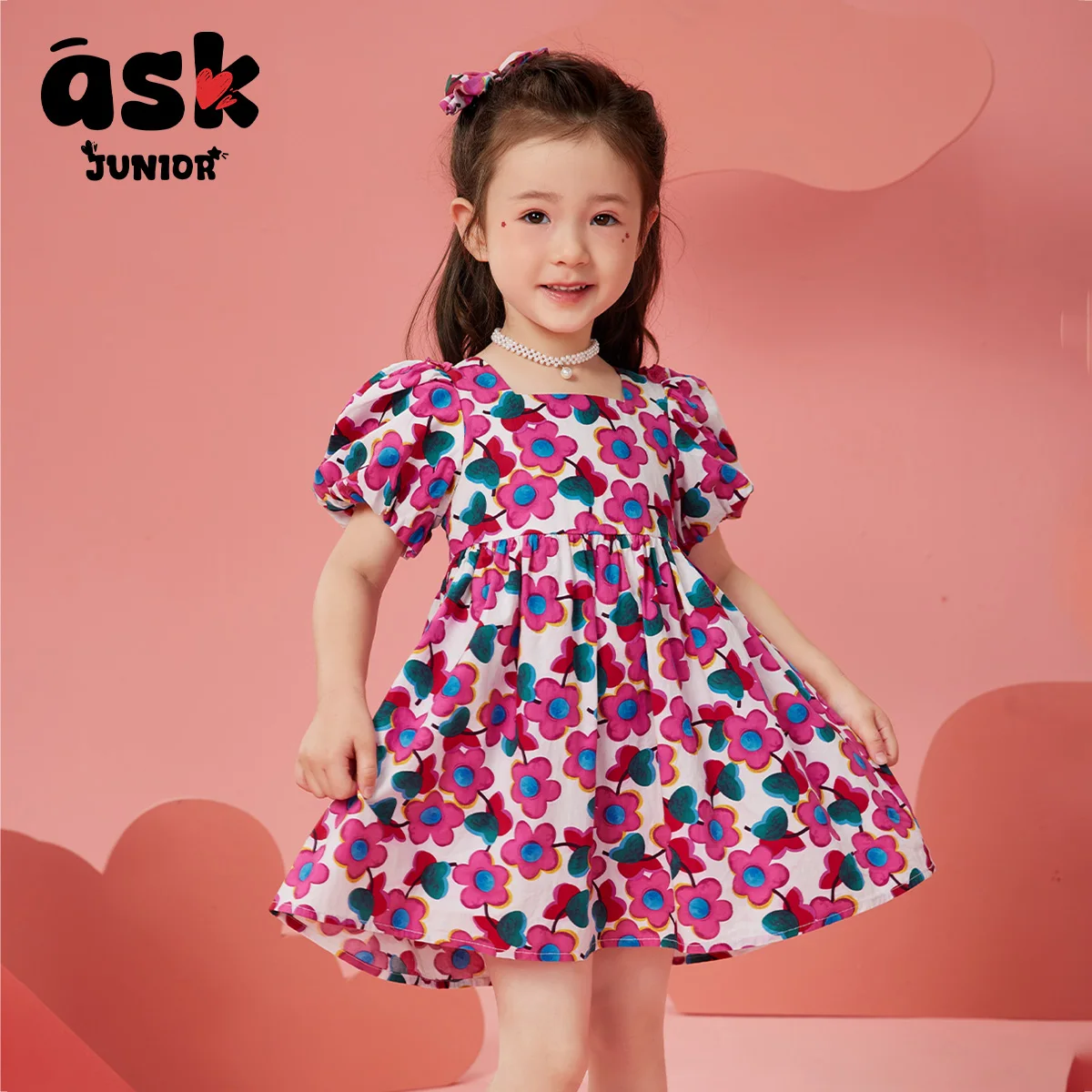 فستان طويل للفتيات الصغيرات لقضاء العطلات على الشاطئ وأكمام فقاعية للرياح #1