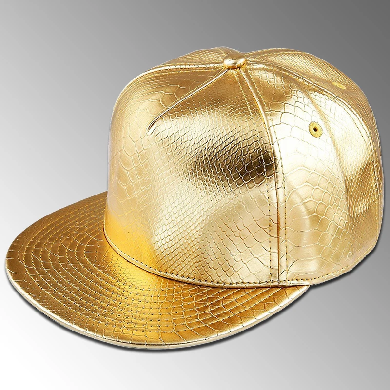 Golden Crocodile Skin Pattern Hip Hop Hat Light Board Skin Flat Edge Baseball Hat Trendy Street Dance Hat