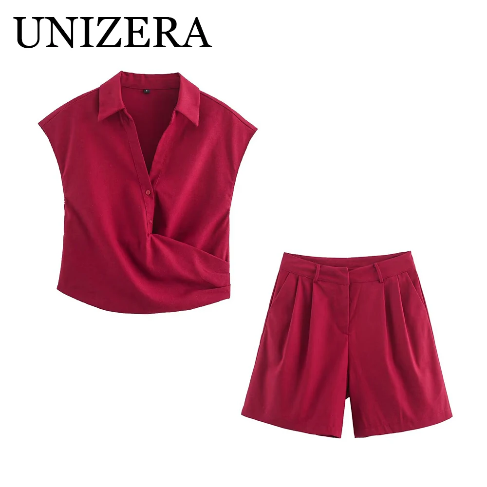 

Осенний новый продукт в европейском и американском стиле, женские льняные двубортные шорты без рукавов с v-образным вырезом