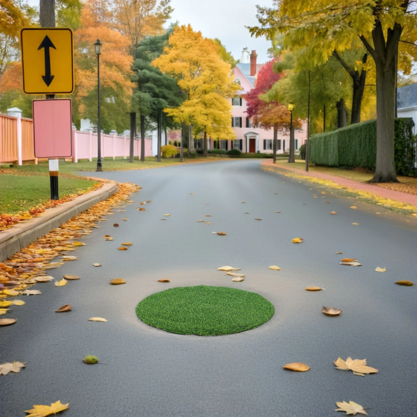 

Round Synthetic Artificial Grass Mat Outdoor Fake Turf Manhole Cover Decoration Table Runner Rug Artificial Turf Grass