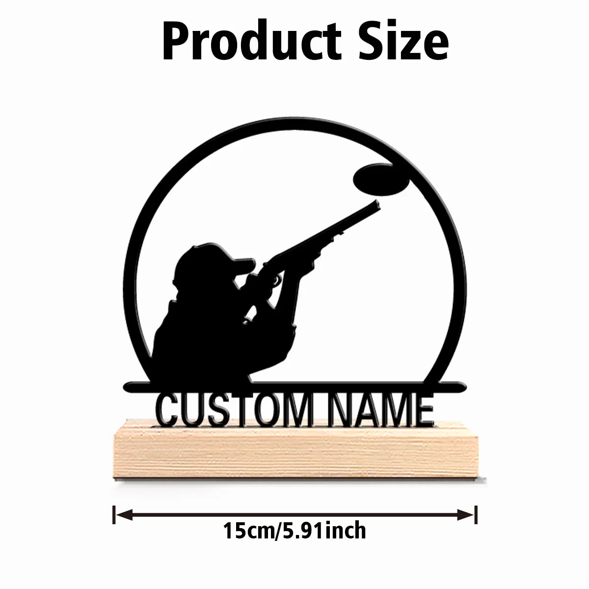 1pc Fun Personalized Custom Trap Shooting Metal Statues With Wooden Base Tabletop Decoration Perfect For Bedrooms, Commemorative