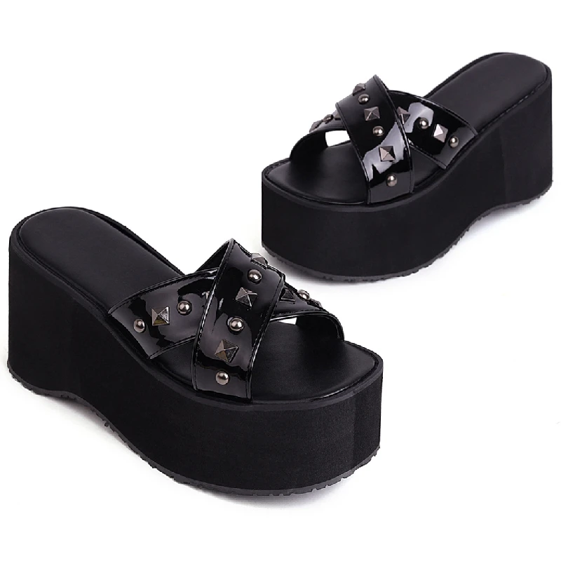 Sexy Slippers Women Summer Platform Black Wedge Sandals Ladies Thick Sole Casual Comfortable Mules Shoes Female Large size
