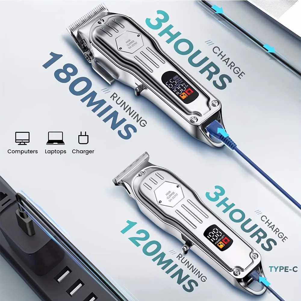 Professional Hair Clipper & Trimmer Set for Men – 3-in-1 /2-in-1/1pc Electric Beard Shaver, Haircut Machine with LCD Display, USB Rechargeable, Multiple Guide Combs, Barber Kit for Home & Salon Use view 3