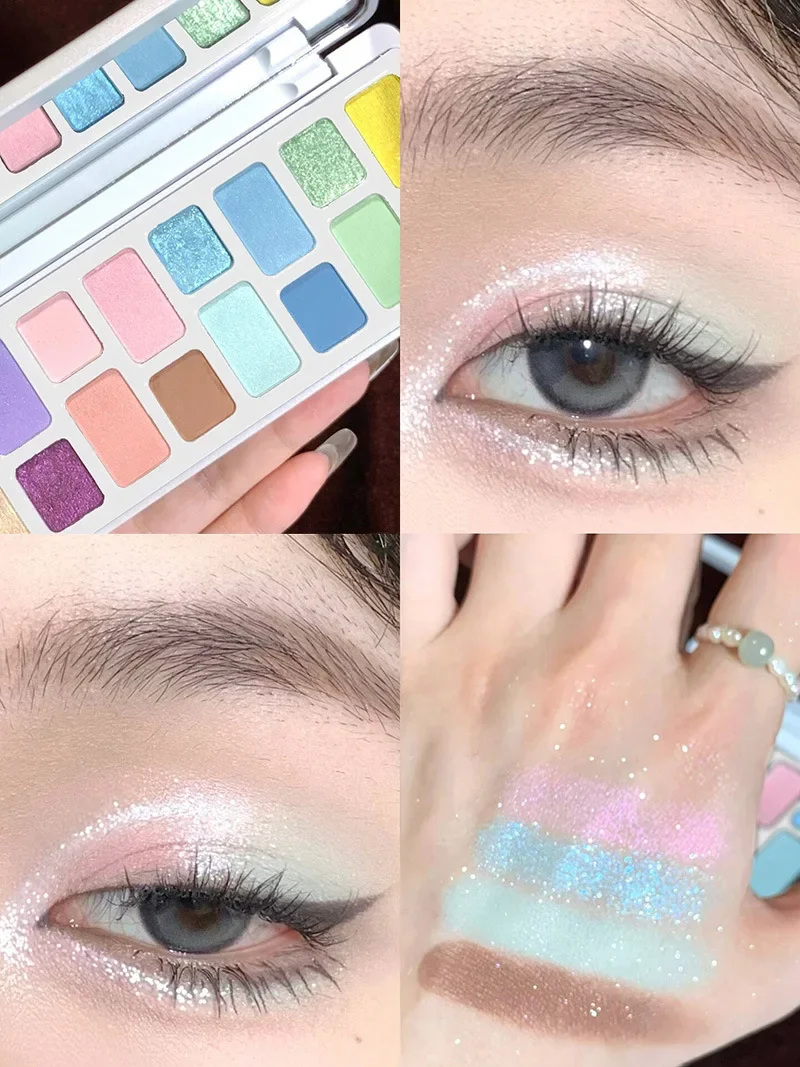 Paleta de sombras pérola verde 16 cores, à prova d'água, longa duração, diamante brilhante, cristal brilhante, maquiagem para cosplay, co: 02