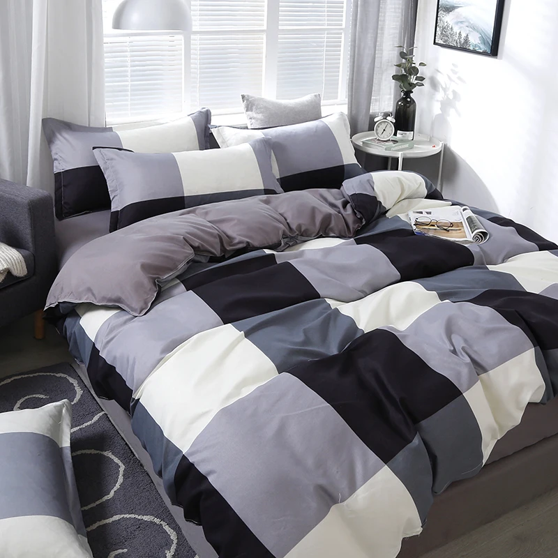 

Grid Plaid Duvet Cover Set Modern Checkered Bedding Set Hotel Quality 4 Pieces Comforter Cover Set Luxury Zipper Closure Bedding