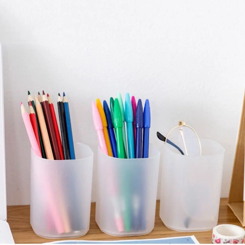 Transparent Frosted Pen Container Multifunctional PP Desktop Storage Box High Quality Pen Box Stationery Supplies Kids Gifts