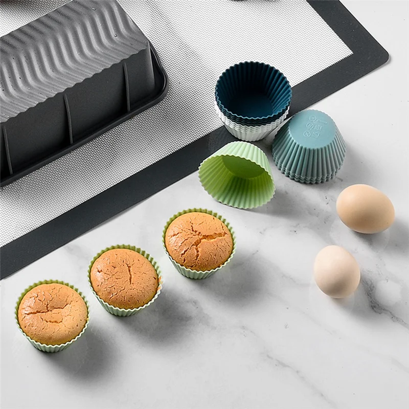 Nuevas tazas para hornear de silicona, revestimientos reutilizables para magdalenas, paquete de 48 moldes para pasteles, revestimientos para muffins de tamaño estándar, aptos para lavavajillas