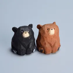 Wooden Bear Miniature Polar Bear Crafts Ornaments Cute Mini Solid Wood Carved Bear Figurines Tabel Decorate Kids Gifts