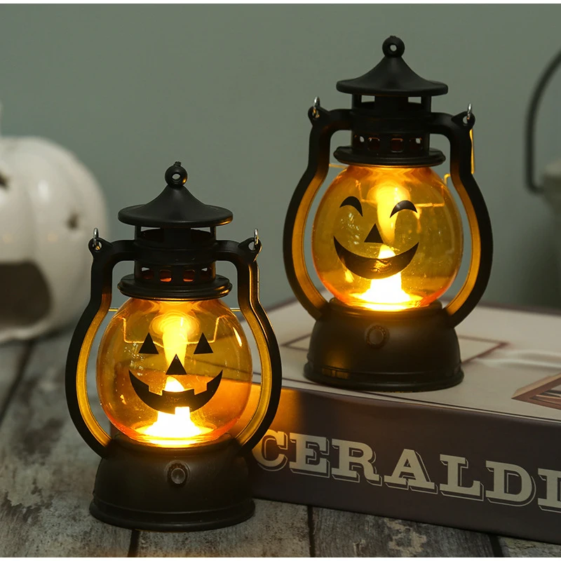 2024 Halloween LED Hanging Pumpkin Lantern Light Ghost Lamp Candle Light Retro Halloween Party Home Decoration