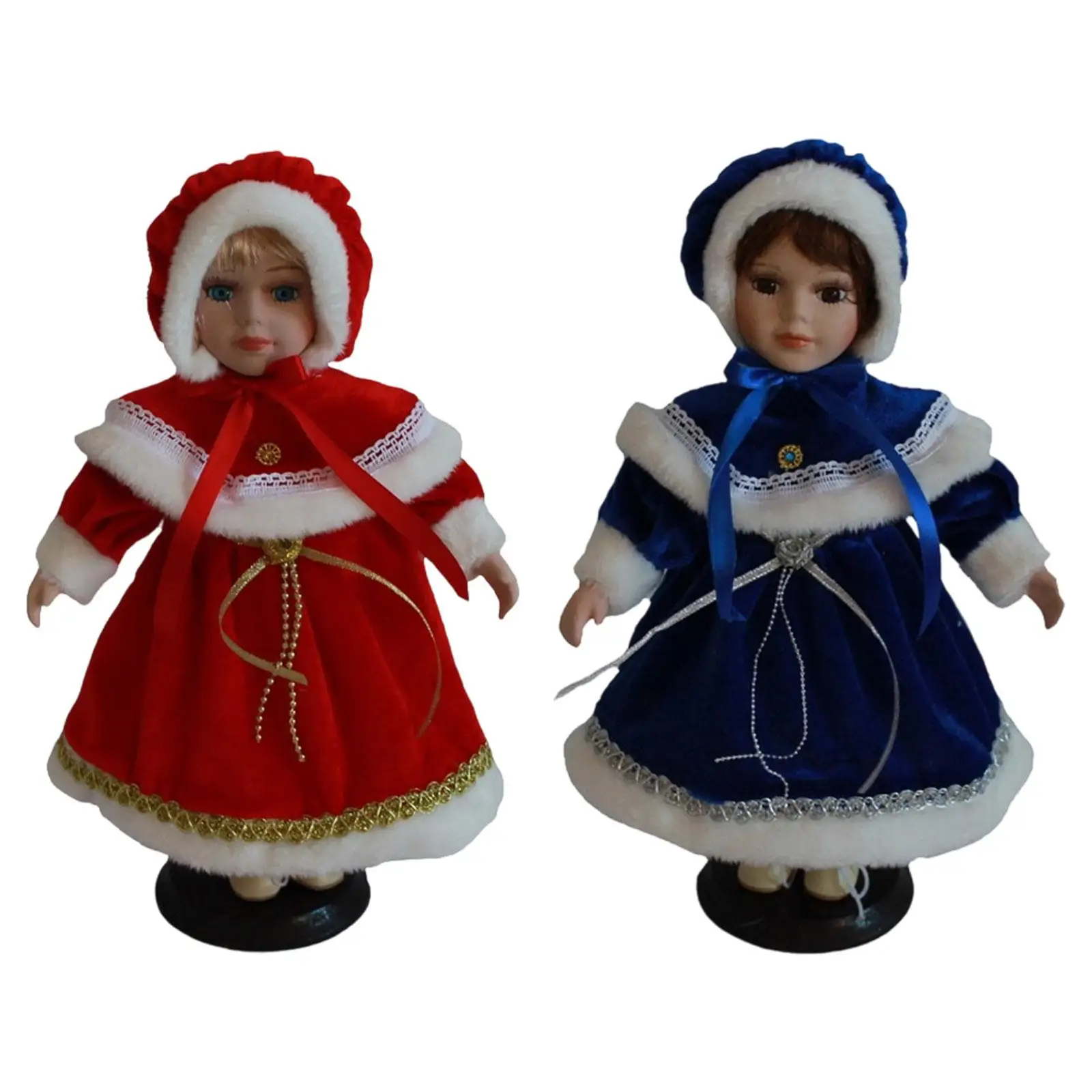 벨벳 드레스를 입은 도자기 인형 사랑스러운 구식 드레스업 세라믹 인형