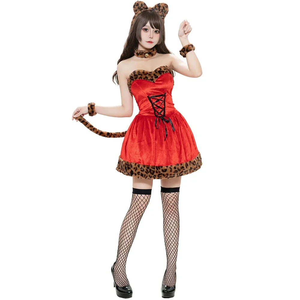 

Sexy Leopard Print Santa Claus Costume Cute Women Christmas Cosplay Costume Santa Claus Stage Christmas Party Set