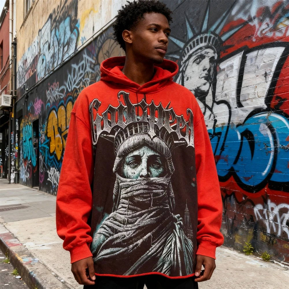 

KUCLUT 1:1 Fashion Best Quality Niche Brand Streetwear Tops Loose Oversize Vintage Sweatshirt 100%Cotton Pullover Hoodie Men