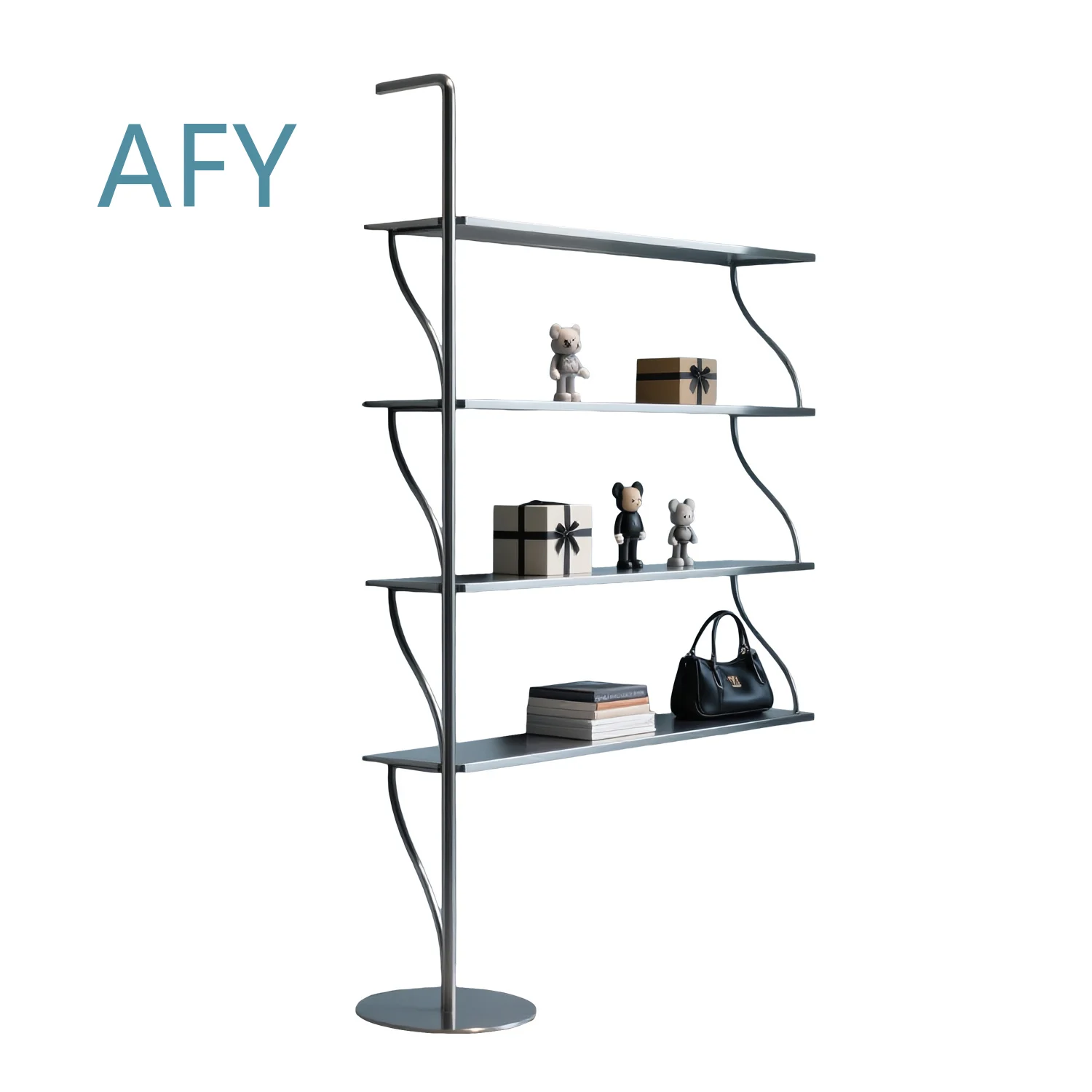 Wrought Iron Shelf Rack for Floor-to-Ceiling Multi-Layer Display Stand for Retail Store Product Showcase Wall Mounted Storage