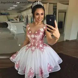 ANGELSBRIDEP Vintage Tulle Homecoming Dresses 3D Flowers Mini Short Party Prom Gown Lace Appliques Vestidos De Gala Customized