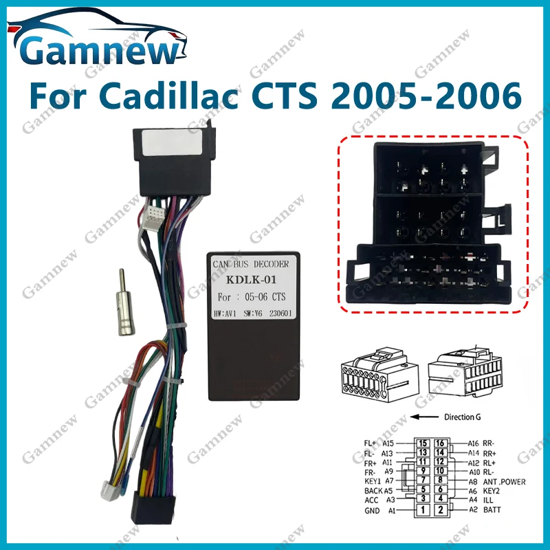 Car 16pin Wiring Harness Adapter Canbus Box Decoder Android Radio Power Cable For Cadillac CTS 2005-2006