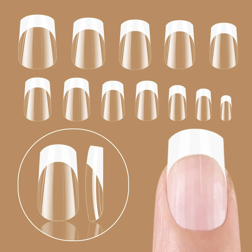 เล็บปลอมสีขาวแบบฝรั่งเศส 120 ชิ้น เล็บเจลใสแบบมินิมอล เล็บปลอมแบบกดติด ปิดเต็มเล็บ เล็บปลอมต่อเล็บ