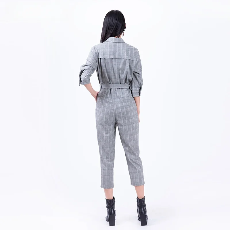 กางเกงขายาวทรงจั๊มสูทลายสก็อต Esons สำหรับผู้หญิง เหมาะสำหรับใส่ทำงาน เอวสูง ผ้าคอตตอนผสม ทรงยาว ใส่สบาย บางเบา สำหรับฤดูใบไม้ผลิ