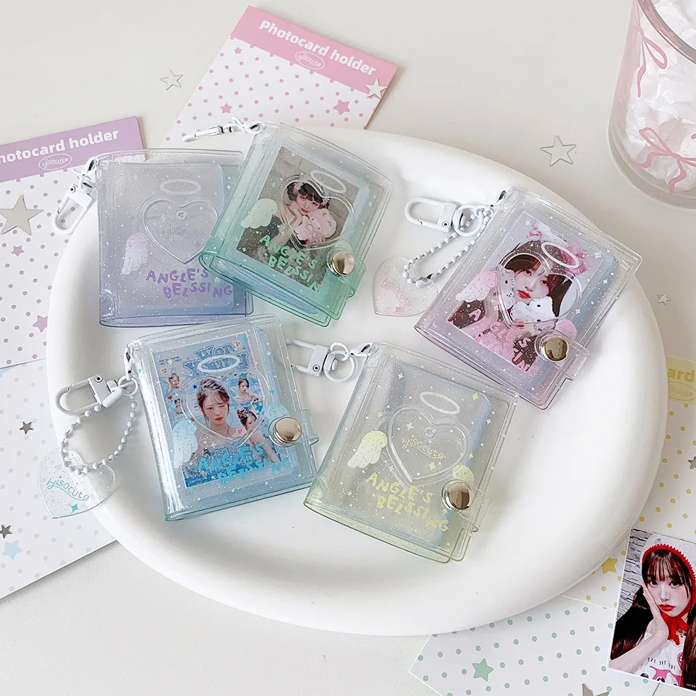 Portable Wing Hollow Out Photo Book 2inch Card Case Key Chain Idol Portrait Sticker Pocket Album Collectible Card Storage Holder