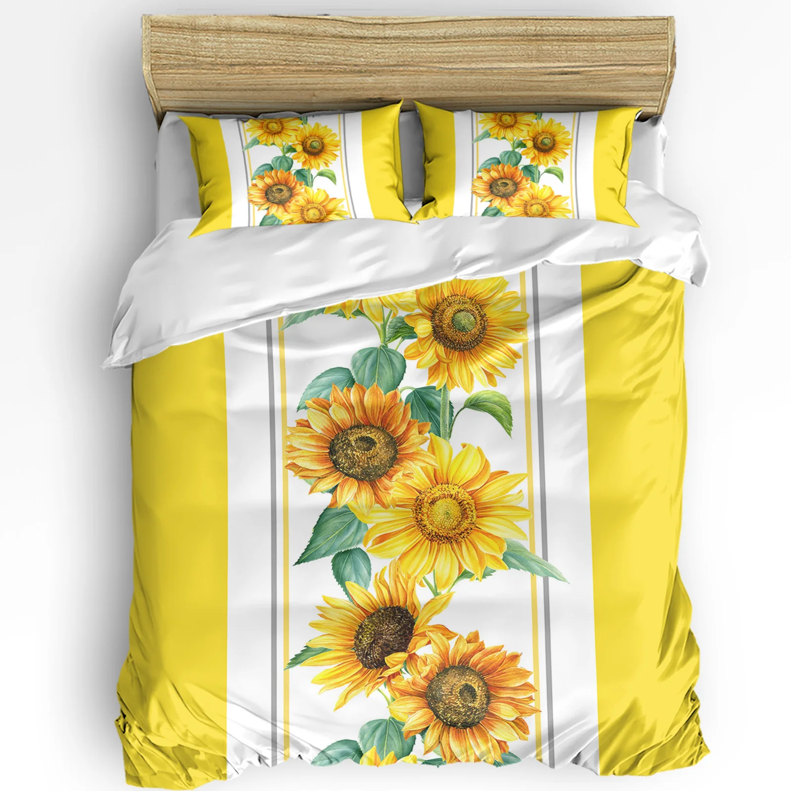 

Yellow Watercolor Sunflower 3pcs Bedding Set For Double Bed Home Textile Duvet Cover Quilt Cover Pillowcase