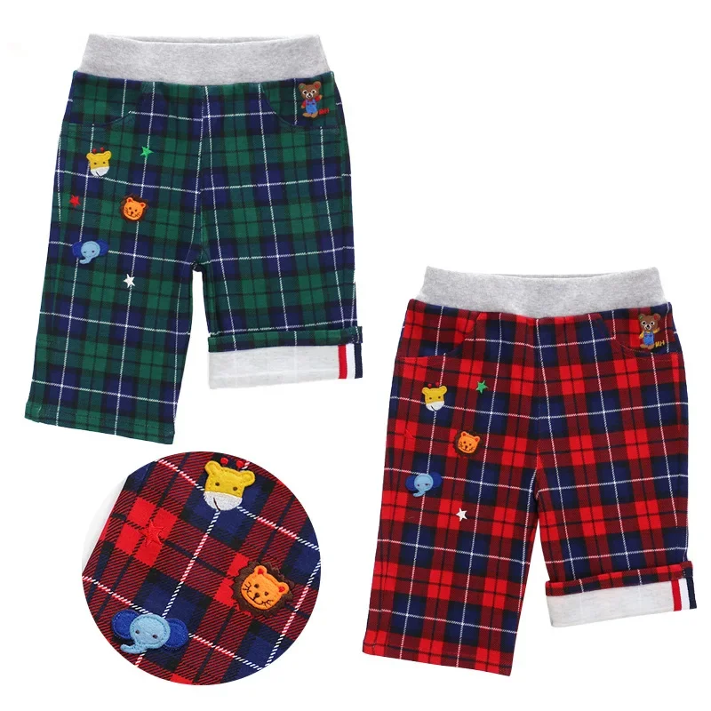 Boys Pants Japanese Fashion Brand Summer New Children's Cartoon Bear Small Animal Plaid Shorts Five-Point Pants