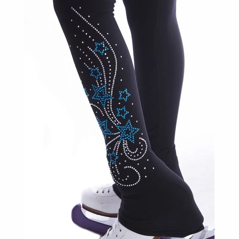 Calzamaglia con piedini per pattinaggio di figura pantaloni da donna per adolescenti pantaloni/pantaloni tuta modello pentagramma nero elasticizzato