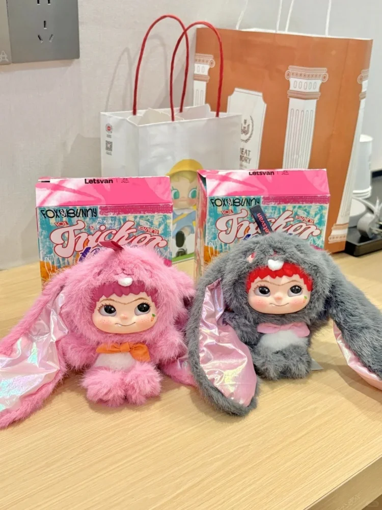

Original Wakuku Fox And Bunny Blind Box Plush Pendant Vinyl Doll With Laser Ear Cute Kawaii Keychain Anime Figures Girls Gift