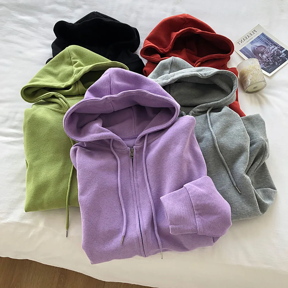 Sudaderas con capucha para mujer, cárdigan fino con cremallera, moda púrpura, holgado, combina con todo, ropa de abrigo femenina