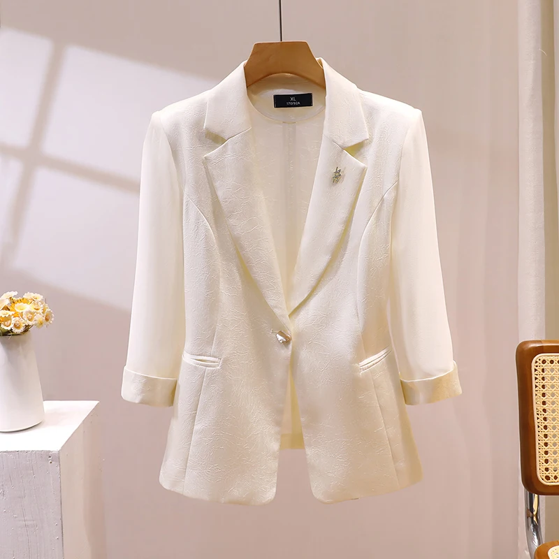 

Slim Fit One Button Suit Jaet for Women Summer New Sle Thin Flower Pring Air Conditioning irt Top Faionable Ele