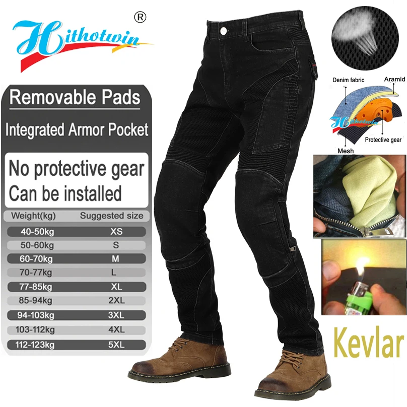 Kevlar Motorcycle Jeans Men Summer Riding Pants Blue Dirt Bike Trousers Abrasion Resistant Mesh Ventilation Durable