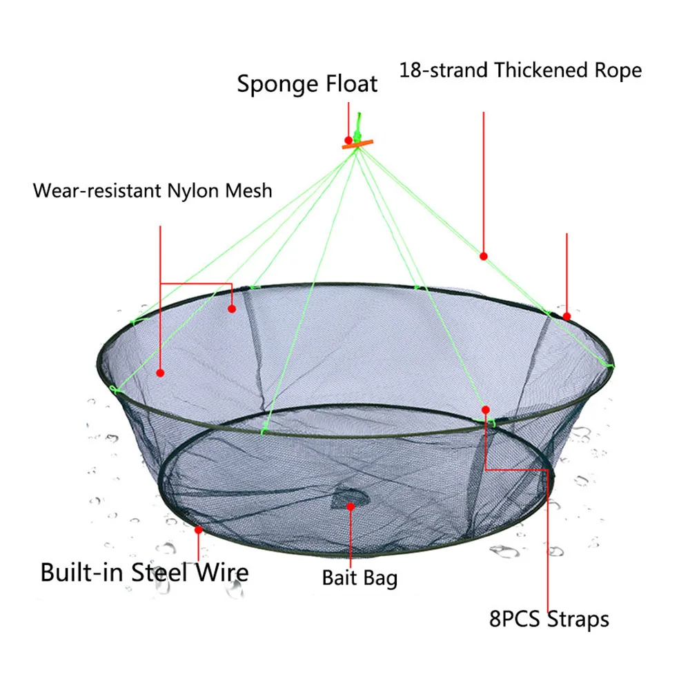 

Foldable Drop Net Fishing Landing Prawn Bait Crab Shrimp Pier Harbour Pond Mesh For Vertical Shore Use Trap